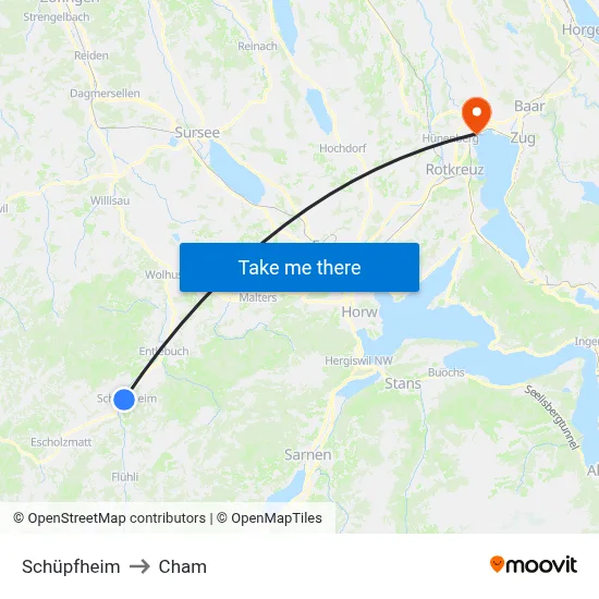 Schüpfheim to Cham map