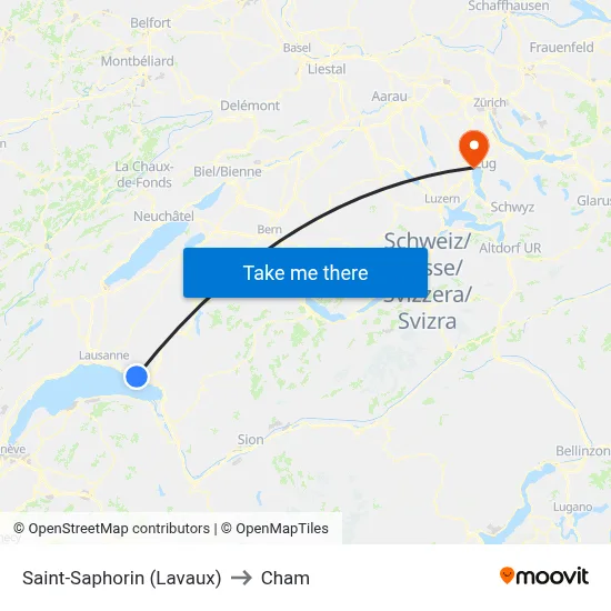 Saint-Saphorin (Lavaux) to Cham map