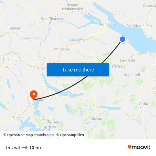 Dozwil to Cham map