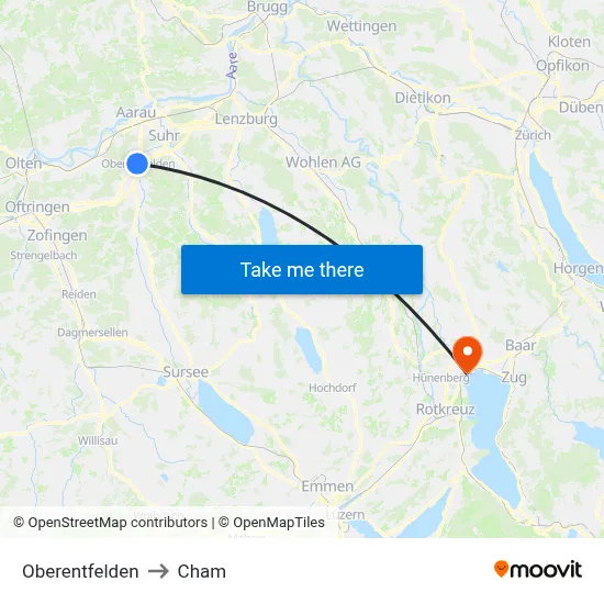Oberentfelden to Cham map