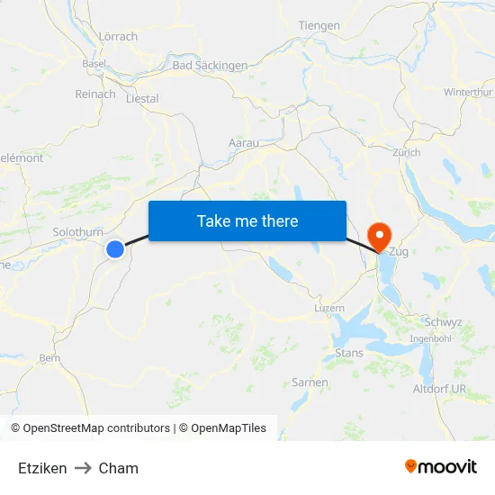 Etziken to Cham map