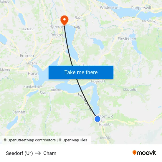 Seedorf (Ur) to Cham map