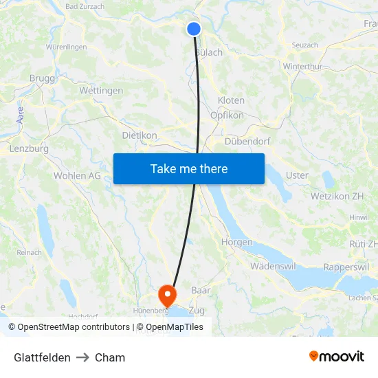 Glattfelden to Cham map