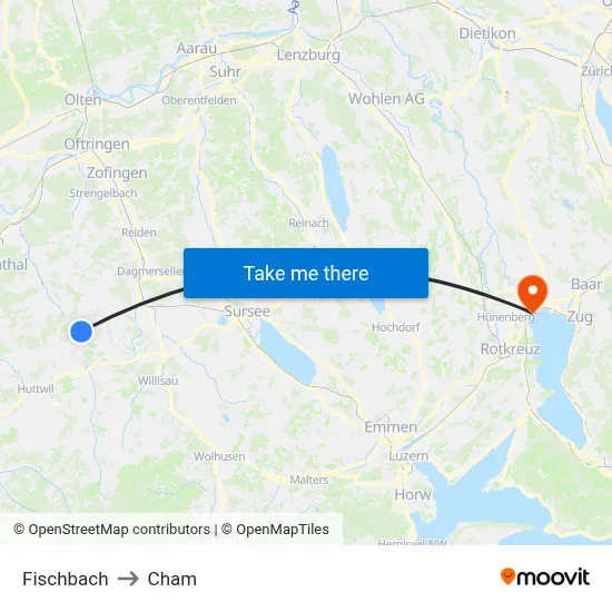 Fischbach to Cham map