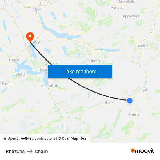 Rhäzüns to Cham map