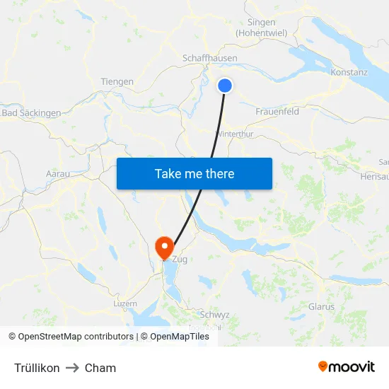 Trüllikon to Cham map
