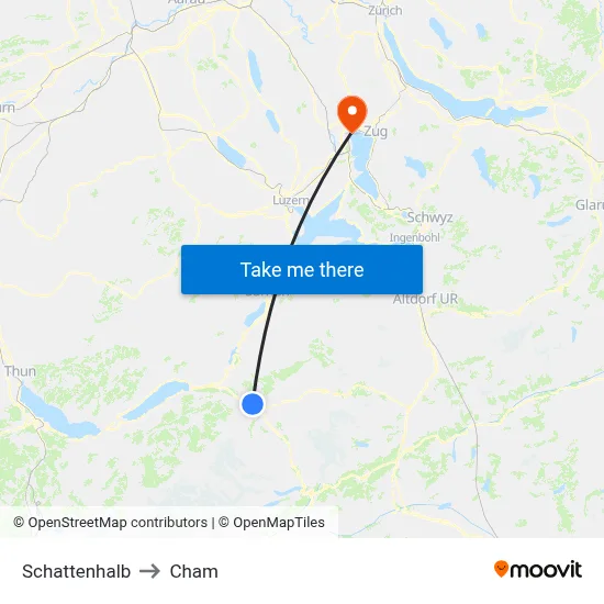 Schattenhalb to Cham map