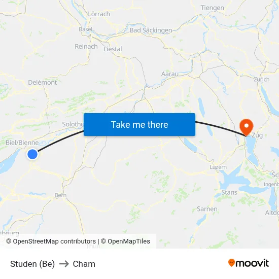 Studen (Be) to Cham map