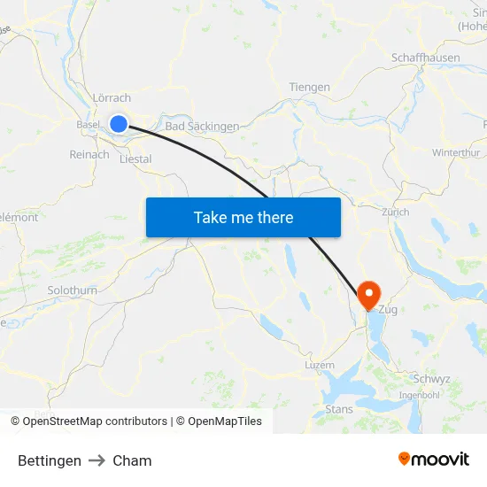 Bettingen to Cham map