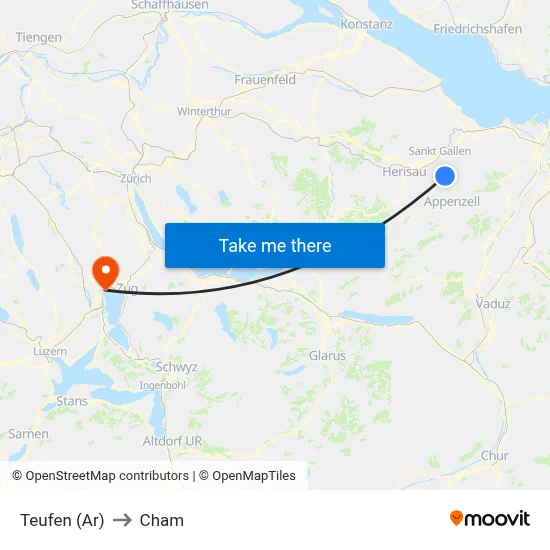Teufen (Ar) to Cham map