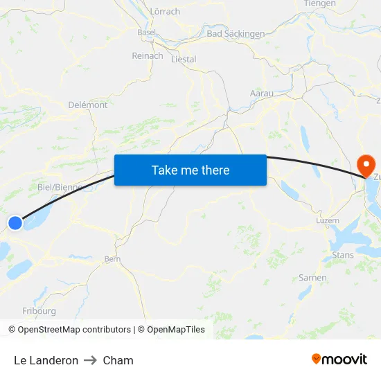 Le Landeron to Cham map