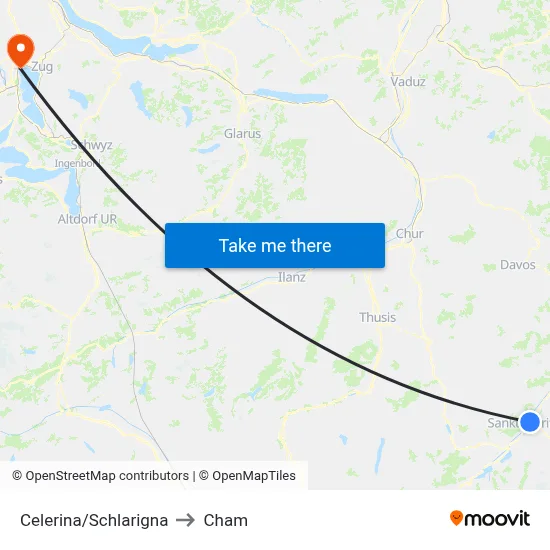 Celerina/Schlarigna to Cham map