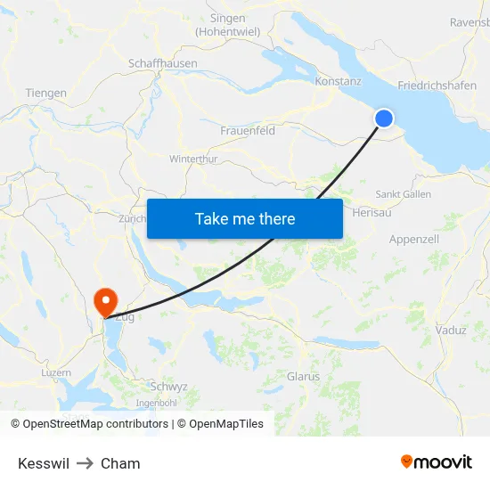 Kesswil to Cham map