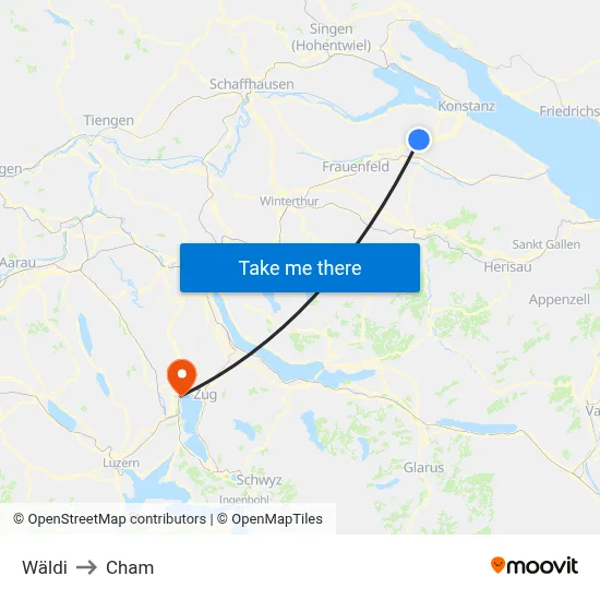 Wäldi to Cham map