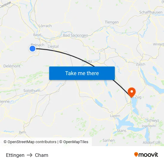 Ettingen to Cham map