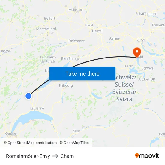 Romainmôtier-Envy to Cham map