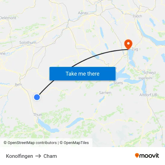 Konolfingen to Cham map