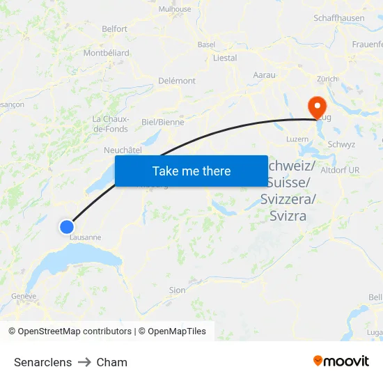 Senarclens to Cham map
