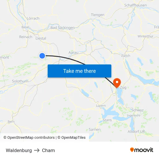 Waldenburg to Cham map