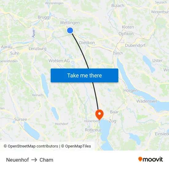 Neuenhof to Cham map