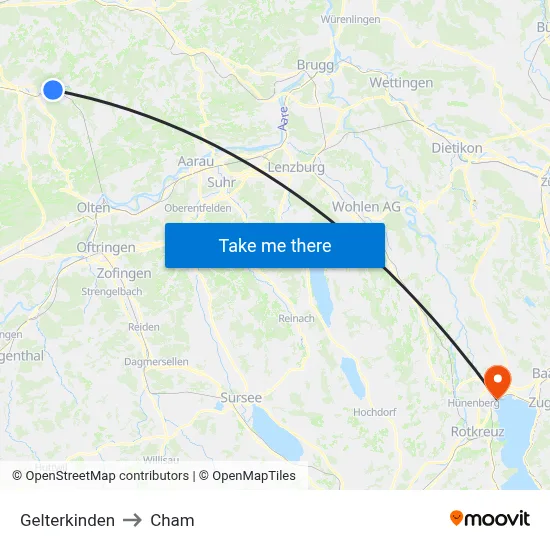 Gelterkinden to Cham map