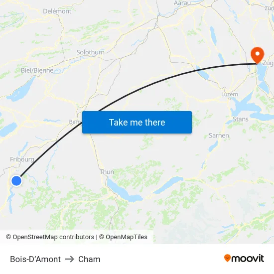 Bois-D’Amont to Cham map