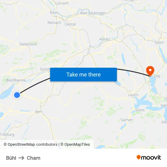 Bühl to Cham map
