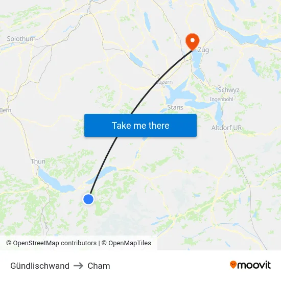 Gündlischwand to Cham map