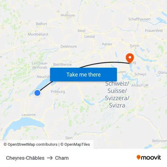 Cheyres-Châbles to Cham map
