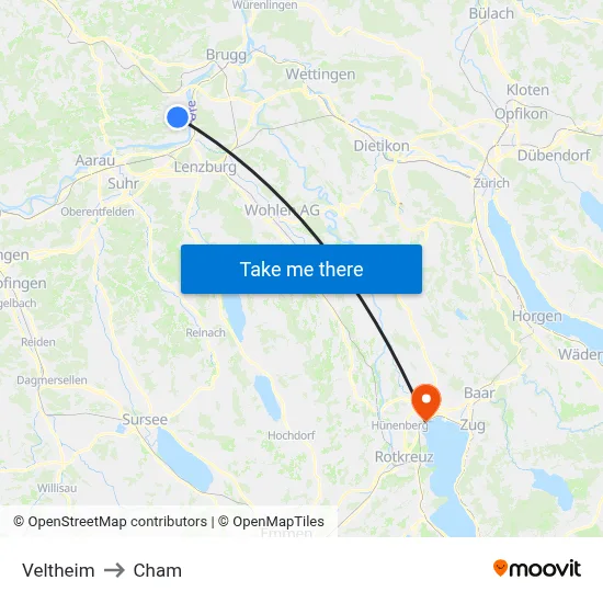 Veltheim to Cham map