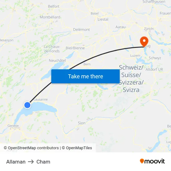 Allaman to Cham map