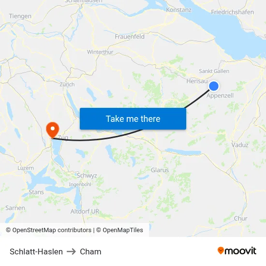Schlatt-Haslen to Cham map