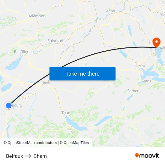 Belfaux to Cham map