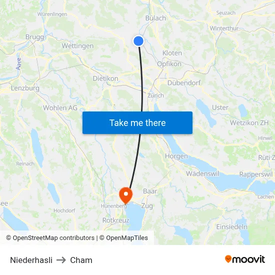 Niederhasli to Cham map