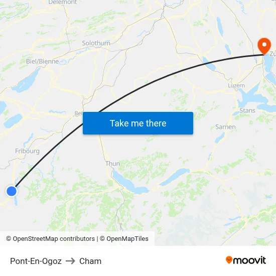 Pont-En-Ogoz to Cham map