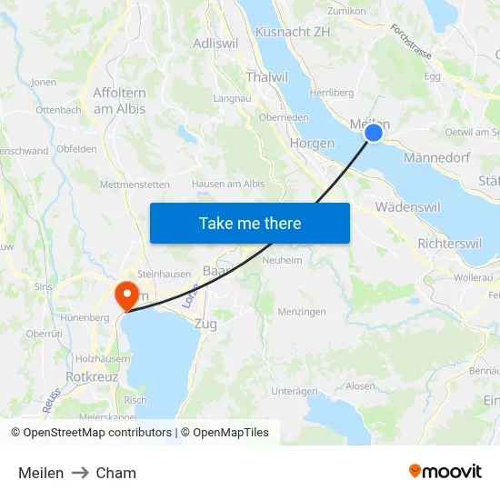 Meilen to Cham map