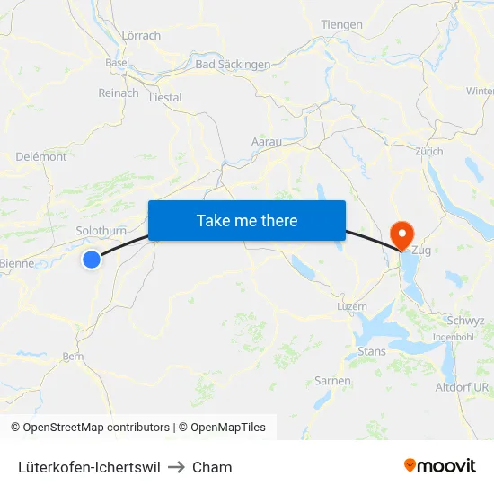 Lüterkofen-Ichertswil to Cham map