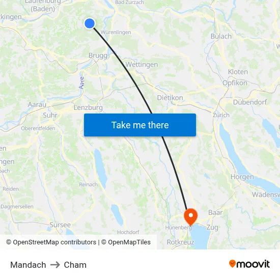 Mandach to Cham map