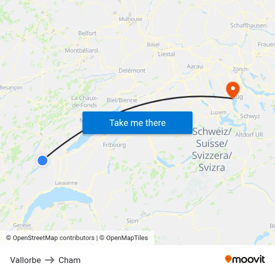 Vallorbe to Cham map