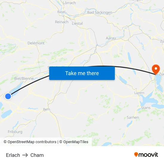 Erlach to Cham map