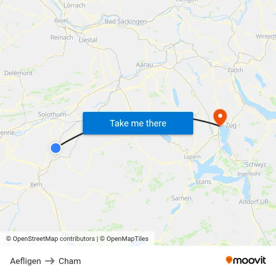 Aefligen to Cham map