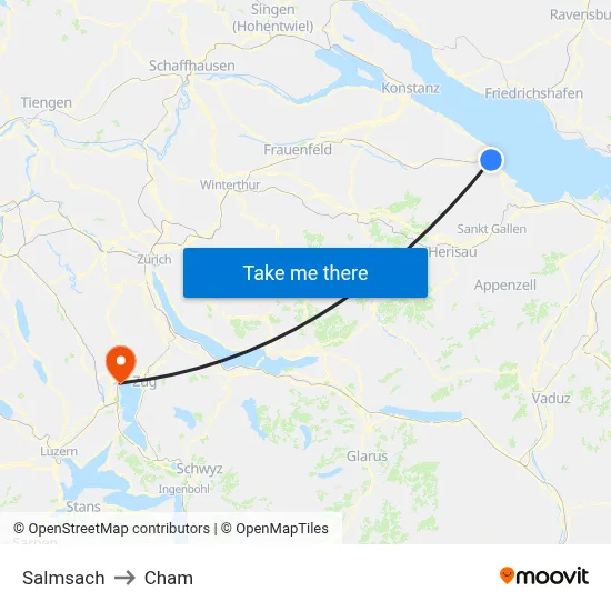 Salmsach to Cham map