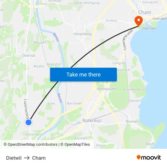 Dietwil to Cham map
