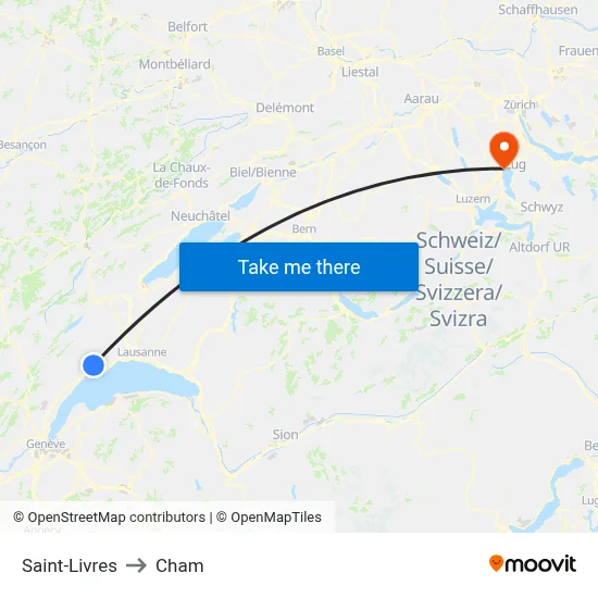 Saint-Livres to Cham map