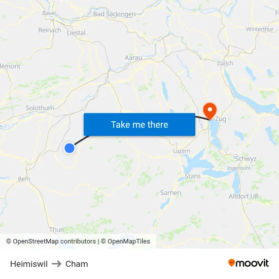 Heimiswil to Cham map