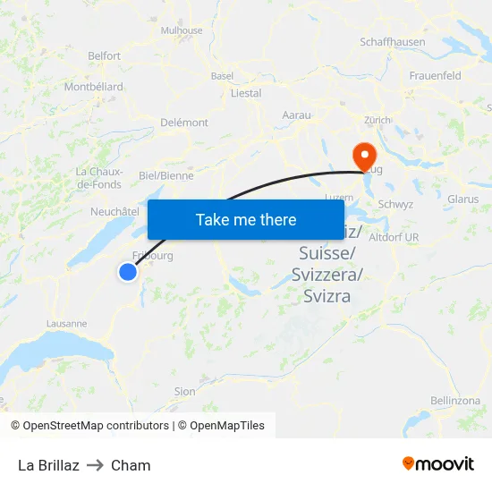 La Brillaz to Cham map