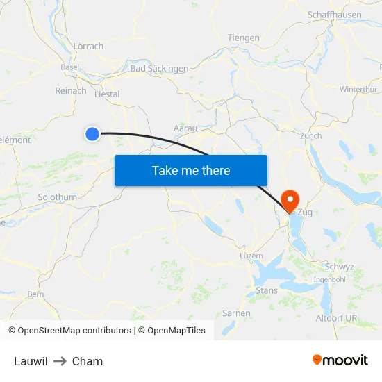 Lauwil to Cham map