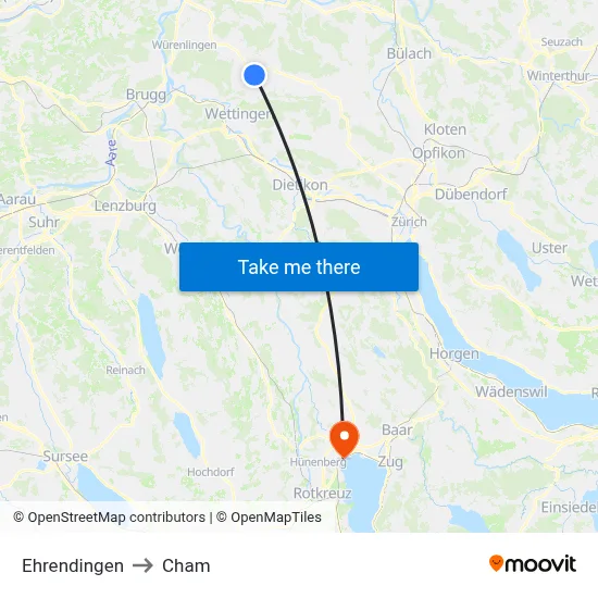 Ehrendingen to Cham map