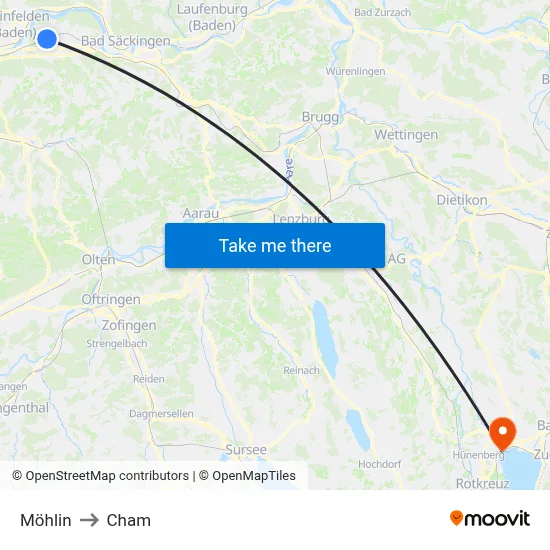 Möhlin to Cham map