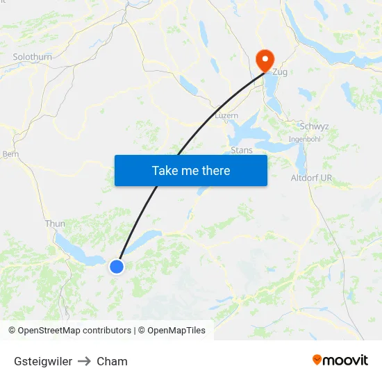 Gsteigwiler to Cham map